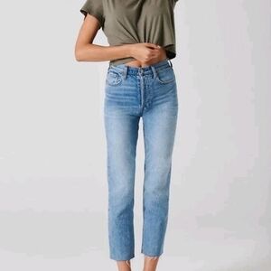 Agolde High-Rise Straight Leg Jeans in Light Blue Wash